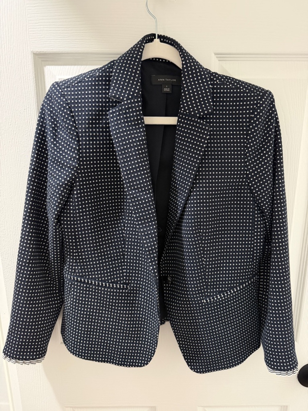 Ann Taylor Navy Blazer with White Dot Print